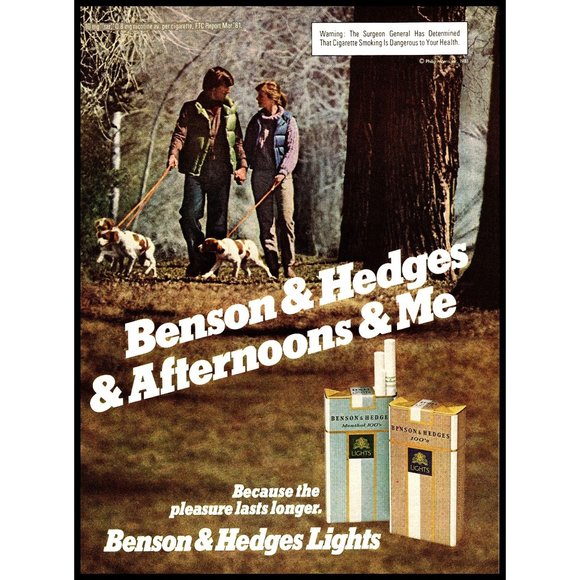 1981 Benson & Hedges Cigarettes Vintage Print Ad Forest Nature Dog Walk Wall Art - Picture 1 of 1